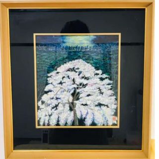 作家不詳『夜桜』色紙画 油彩 肉筆真筆 一点物の通販 by はやち's shop