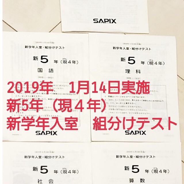 SAPIX サピックス 新5年 1月組分けテスト 2019 - 語学/参考書