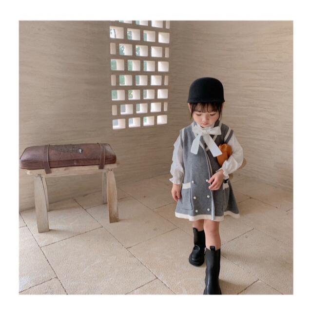 SALE❗️パール付き　ニットワンピース　上品 キッズ/ベビー/マタニティのキッズ服女の子用(90cm~)(ワンピース)の商品写真