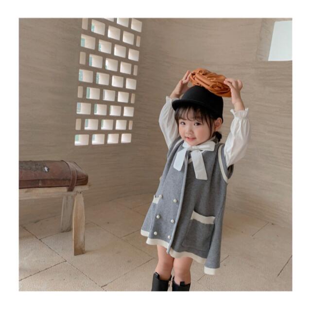 SALE❗️パール付き　ニットワンピース　上品 キッズ/ベビー/マタニティのキッズ服女の子用(90cm~)(ワンピース)の商品写真