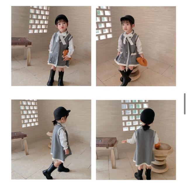 SALE❗️パール付き　ニットワンピース　上品 キッズ/ベビー/マタニティのキッズ服女の子用(90cm~)(ワンピース)の商品写真