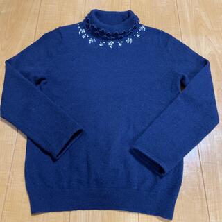 カシミヤ100%セーター　ビジューつき　紺　Sサイズ(ニット/セーター)