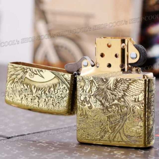 四面総彫り 龍 和彫り オイルライター CHIEF ゴールド zippo 金