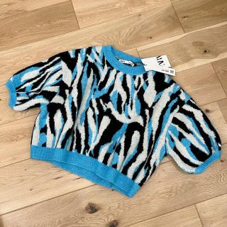 ZARA ザラ ショート丈 ヒョウ柄 ジャカードアニマルプリントニットセーター