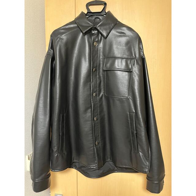 レザージャケットZARA フェイクレザー シャツアウター ブラック S-M