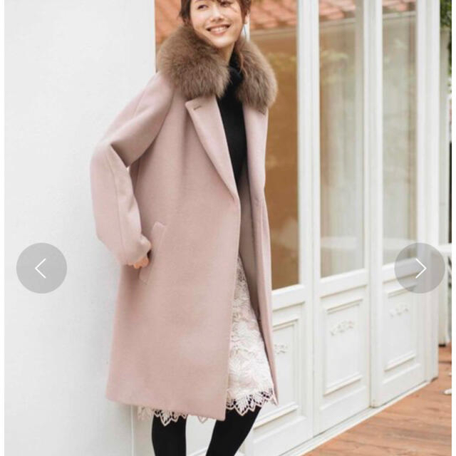 【おすすめ】 ANAYI - ピンク ダブルビーバーファー付きコート　38 美品★お値引き★アナイ ロングコート
