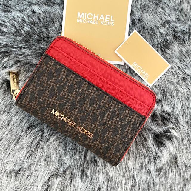 新品☆MICHAEL KORS レッド シグネチャー  レザー ミニ 折り財布