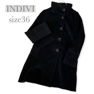 「INDIVI 」インディヴィ(M)ミドル丈コート/アンゴラ混アウター/美品上着