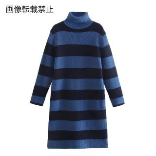 ザラ(ZARA)の❄️1月新作☃️7194◆ボーダー タートルネック ニットワンピース(ひざ丈ワンピース)