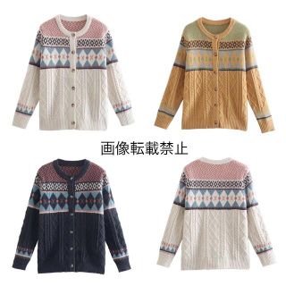 ザラ(ZARA)の❄️1月新作☃️7202◆3color レトロ 柄 ニット カーディガン(カーディガン)