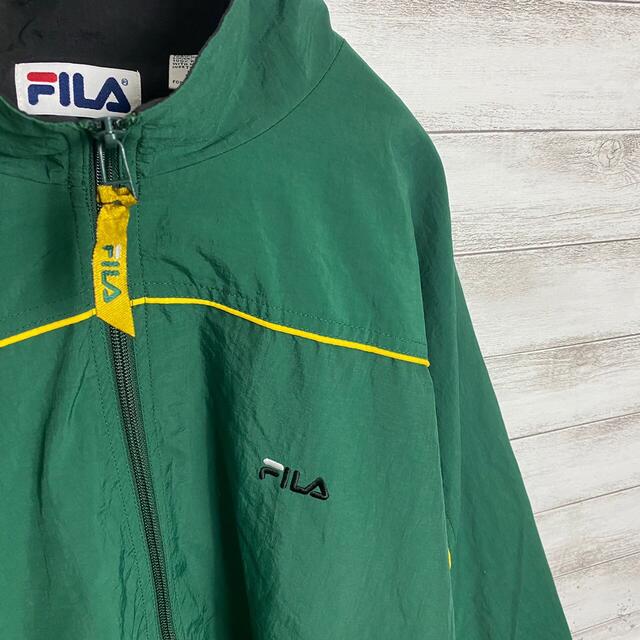 90s  フィラ FILA  希少 ナイロンジャケット 刺繍 グリーン L