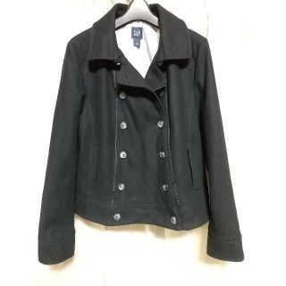 ギャップ(GAP)のGAP ショート丈 Pコート Ｌサイズ 黒 ブラック ギャップ アウター 古着(ピーコート)