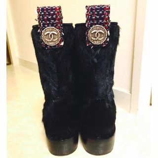 シャネル(CHANEL)の♥︎シャネル　ペコスブーツ　♥︎ココマーク☆ハラコ✖️ツィード☆超美品(ブーツ)