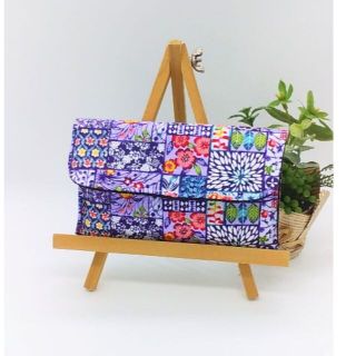 ハンドメイド☆ミニ財布※沖縄模様と小花柄&デニム（パープル）(財布)