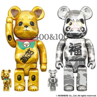 メディコムトイ(MEDICOM TOY)のBE@RBRICK BAPE 招き猫 金メッキ&達磨 銀メッキ 100&400%(その他)