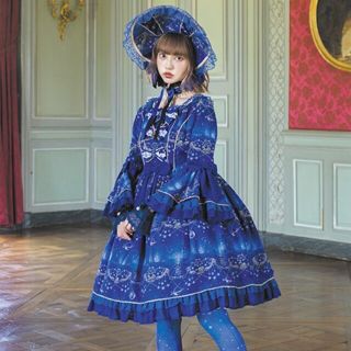 星座 オーロラ ワンピース 姫袖 ドレス 青 ネイビー ロリィタ ゴスロリ 星座 オーロラ ワンピース 姫袖 ドレス 青 ネイビー ロリィタ ゴスロリ