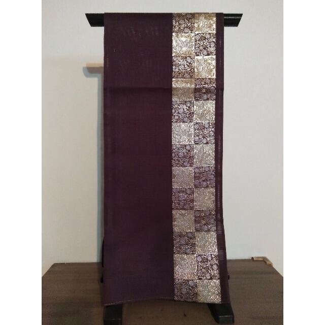 高級 絽 袋帯 正絹 仕立て上り 西陣織 もじり織 献上華紋 紫色 金 銀 ...