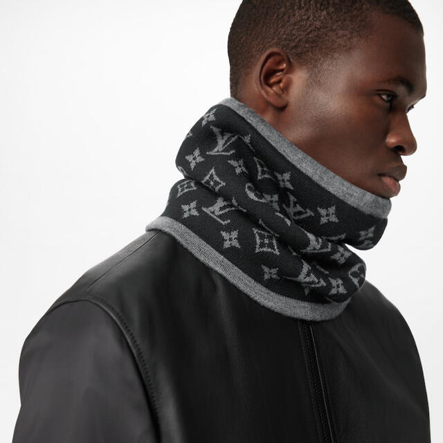 LOUIS VUITTON ネックウォーマー ルイヴィトン 黒 メンズモノグラム-