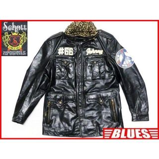 ショット(schott)のライダース ジャケット メンズ M 黒 シングル 革ジャン 本革 レオパード(レザージャケット)