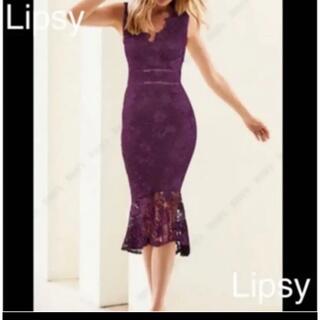 リプシー(Lipsy)のLIPSY ドレス レース ミディアム パープル  UK8(ミディアムドレス)