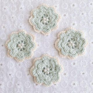 手編みモチーフ フラワー 花 セット 28 ☆ハンドメイド(各種パーツ)