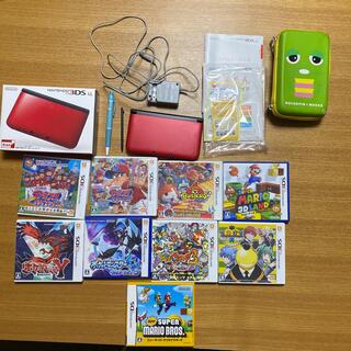 任天堂3DSLLレッド&ソフト9本　箱、充電器、タッチペン(2本)付き