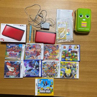 ニンテンドー3DS(ニンテンドー3DS)の任天堂3DSLLレッド&ソフト9本　箱、充電器、タッチペン(2本)付き(携帯用ゲーム機本体)