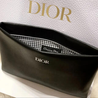 クリスチャンディオール(Christian Dior)のディオール ノベルティ　ポーチ 千鳥格子　クラッチバッグ レザーブラック(ポーチ)