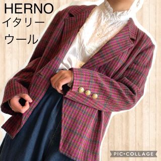 ヘルノ(HERNO)のHERNO⭐︎メイドイン　イタリー　チェック×金ボタン　ウールmixジャケット(テーラードジャケット)