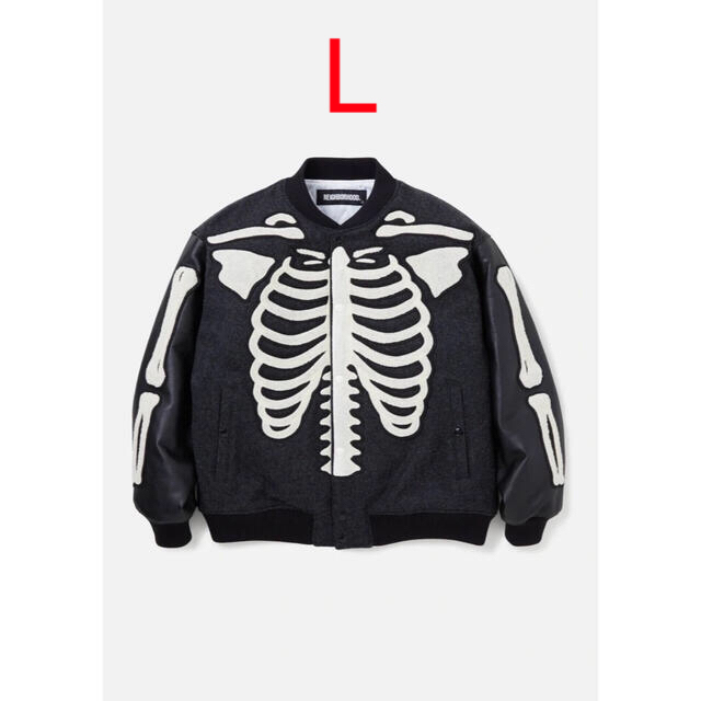 NEIGHBORHOOD(ネイバーフッド)のL NEIGHBORHOOD VIRSITY JACKET BONE BLACK メンズのジャケット/アウター(スタジャン)の商品写真