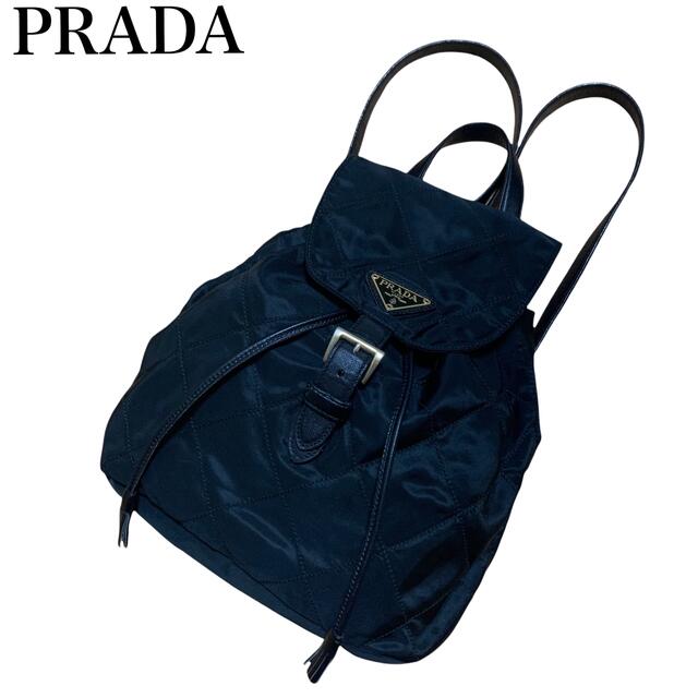 レディース【希少】 PRADA プラダ キルティング リュック バックパック ナイロン 黒