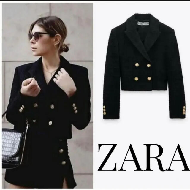 ZARA テクスチャー素材クロップド丈ブレザー 金ボタン