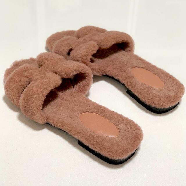 3483 エルメス オラン ムートン ボア Hサンダル ピンク | paymentsway.co