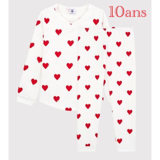 プチバトー(PETIT BATEAU)の新品 プチバトー 10ans 140cm 裏起毛 ハート プリント 長袖パジャマ(パジャマ)