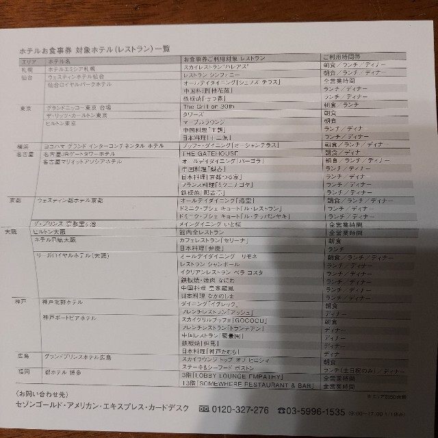 ホテル食事券 ５０００円分セゾンローズ チケットの優待券/割引券(レストラン/食事券)の商品写真