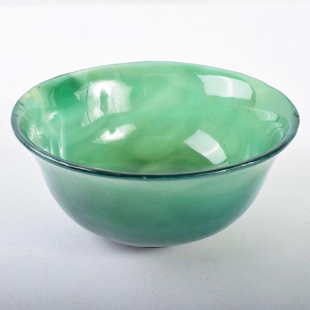 美術品/アンティーク中国　緑瑪瑙彫刻　鉢　M　R4156