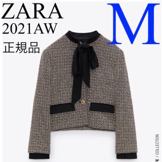 ザラ(ZARA)の【完売/新品】ZARA  リボンディテール テクスチャーブレザー M(テーラードジャケット)