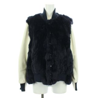 サカイラック(sacai luck)のサカイラック  レッキスファー切替 スタジャン ジャケット レザー S 紺 白(スタジャン)