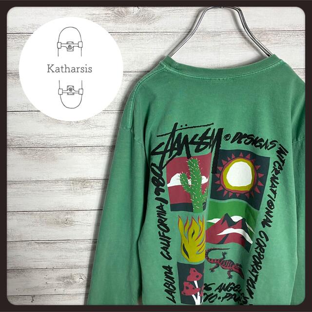 【アースカラー】ステューシー　刺繍ワンポイントロゴ　ミントグリーン　Tシャツ