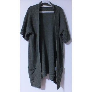 古着☆ローエッジ☆RAWEDGE☆ロングニットカーディガン☆深緑M半袖(カーディガン)