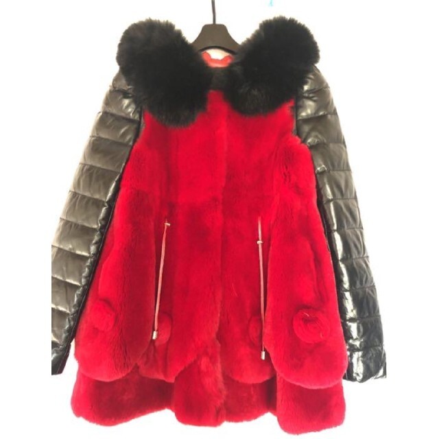 リアルフォックスファー/リアルレッキスファラム革ダウンフード付きハーフコート2L レディースのジャケット/アウター(毛皮/ファーコート)の商品写真
