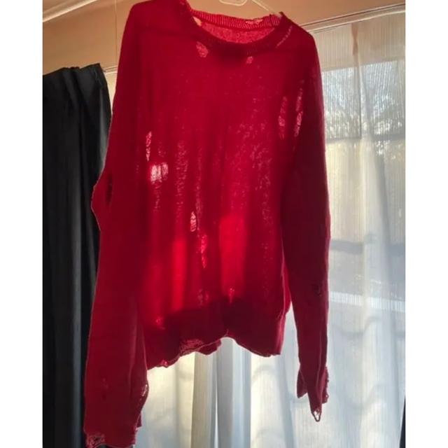 SUNSEA(サンシー)のstein 21ss oversized damaged knit red メンズのトップス(ニット/セーター)の商品写真