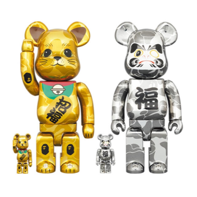 おもちゃBE@RBRICK 招き猫 金メッキ & 達磨 銀メッキ 100％ & 400％