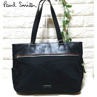 ポールスミス(Paul Smith)の【美品】 ポールスミス ナイロン×レザー トートバッグ 黒  マルチカラー(トートバッグ)