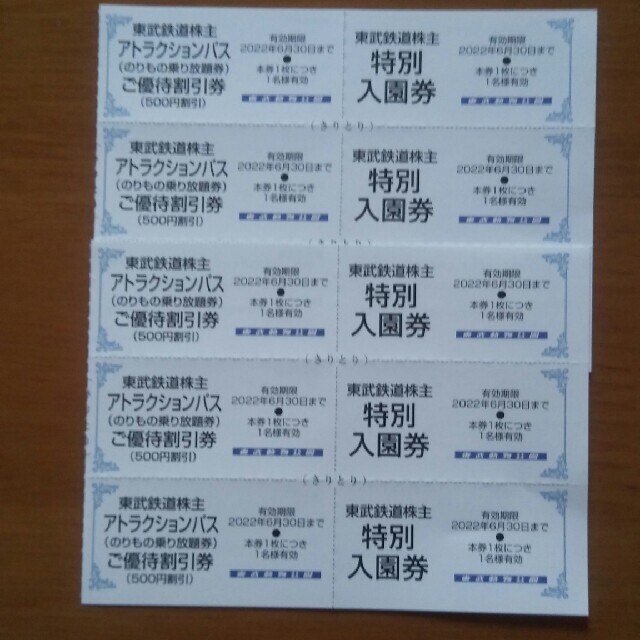 東武動物公園無料入園券５枚&ライドパス割引券５枚
