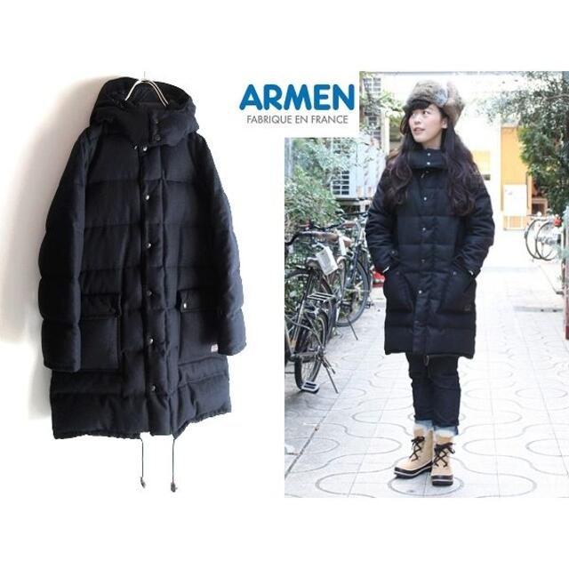 定価77760円 ARMEN ウール フードダウンコート 0 フランス製カラー 