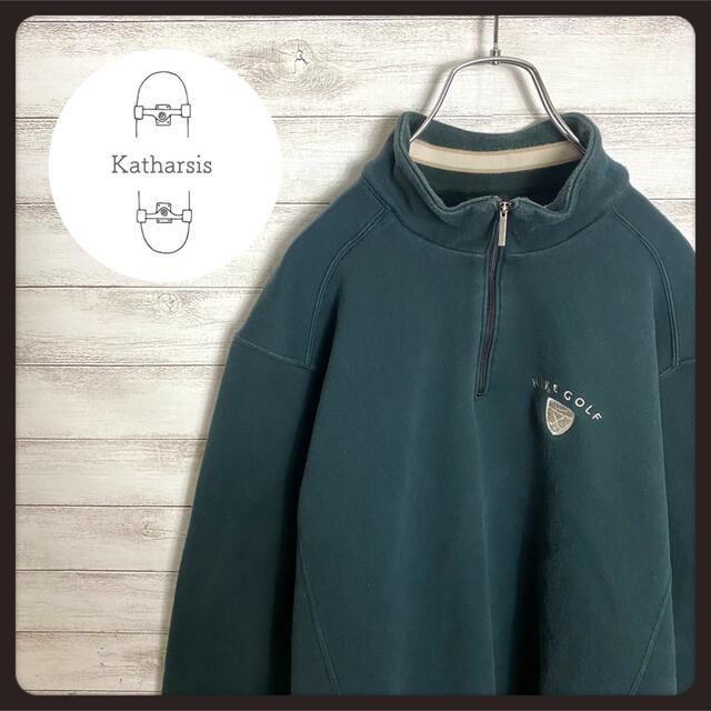 アースカラー】90sナイキ刺繍ワンポイントロゴハーフジップスウェット