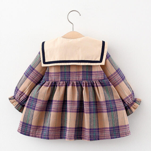 ベビー キッズ チェック くま セーラー ワンピース 90 ぬいぐるみ  キッズ/ベビー/マタニティのキッズ服女の子用(90cm~)(ワンピース)の商品写真