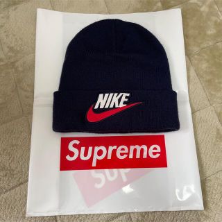 シュプリーム(Supreme)の美品18aw Supreme NIKE ニット帽 ネイビー (ニット帽/ビーニー)