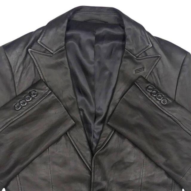 メンズ レザーテーラードジャケット M 黒 2 スーツ 本革 ブレザー 本皮